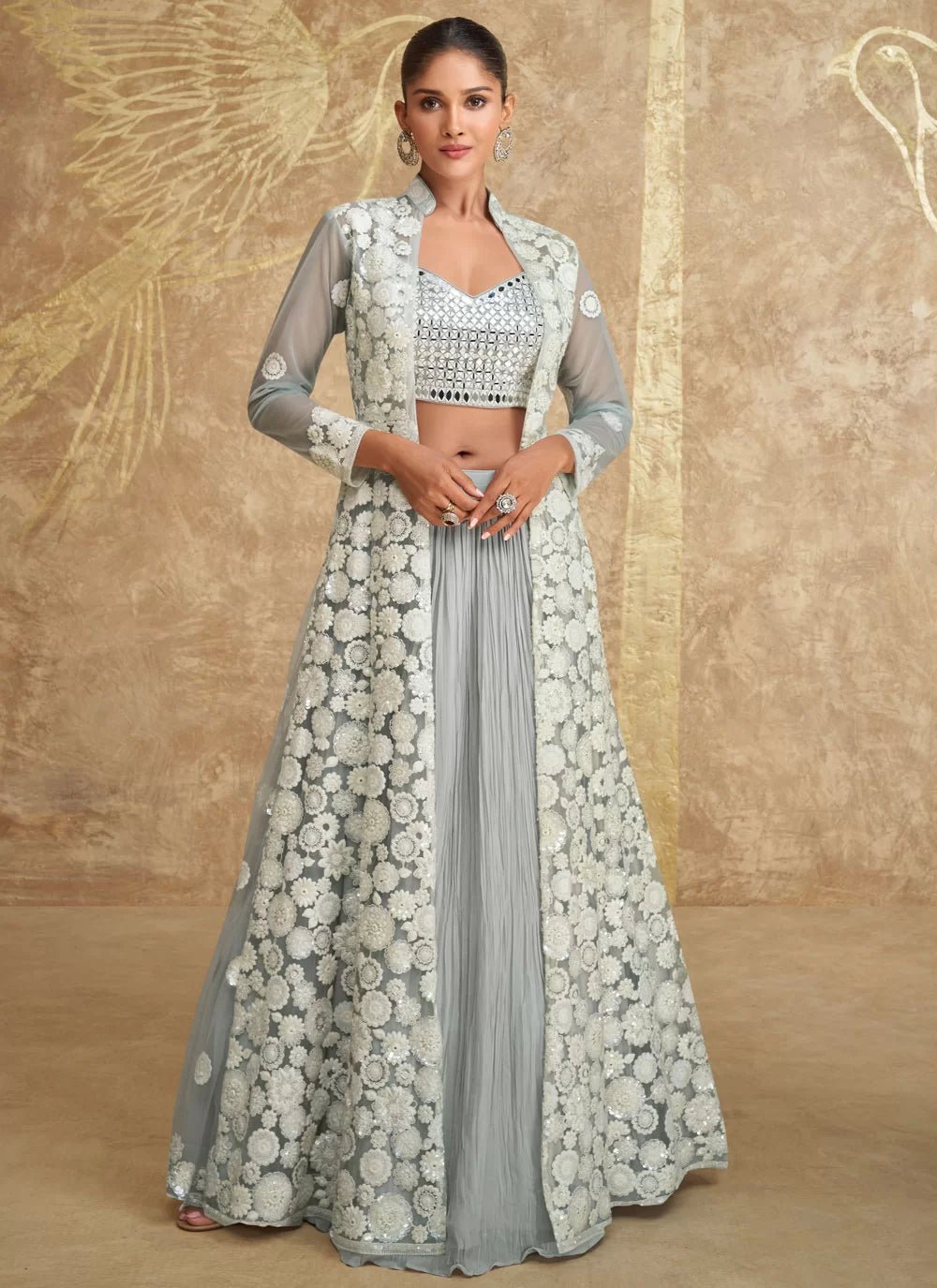 Elegant Floral Grey SYZ - Indian Dress House 786