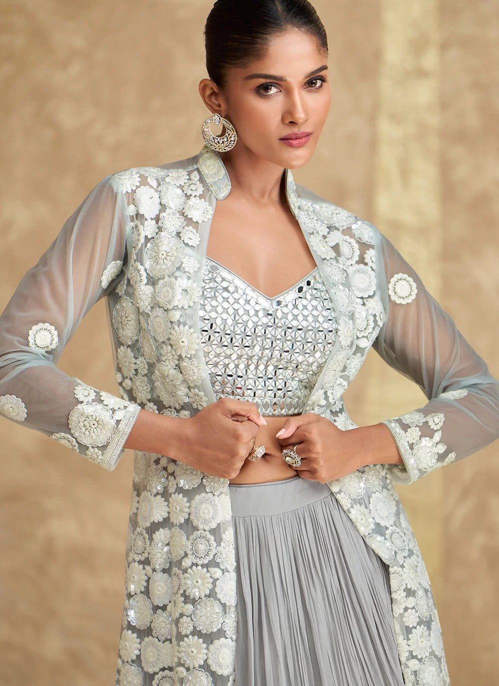 Elegant Floral Grey SYZ - Indian Dress House 786