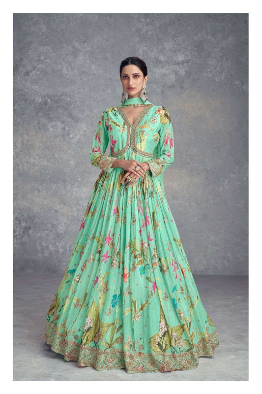 Elegant Floral Mint Green GKA - Indian Dress House 786