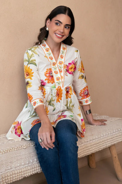 Elegant Floral Mustard & White WD05 FVD - Indian Dress House 786