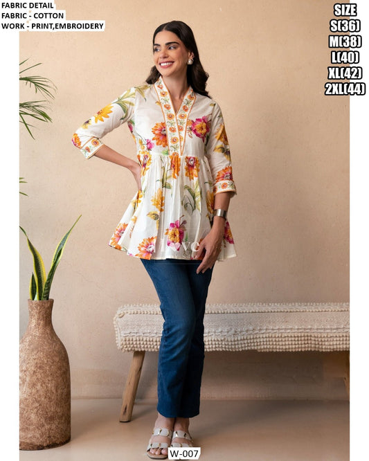 Elegant Floral Mustard & White WD05 KTS - Indian Dress House 786