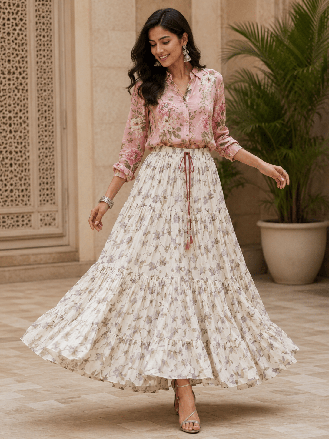 Elegant Floral Pastel Skirt - Indian Dress House 786