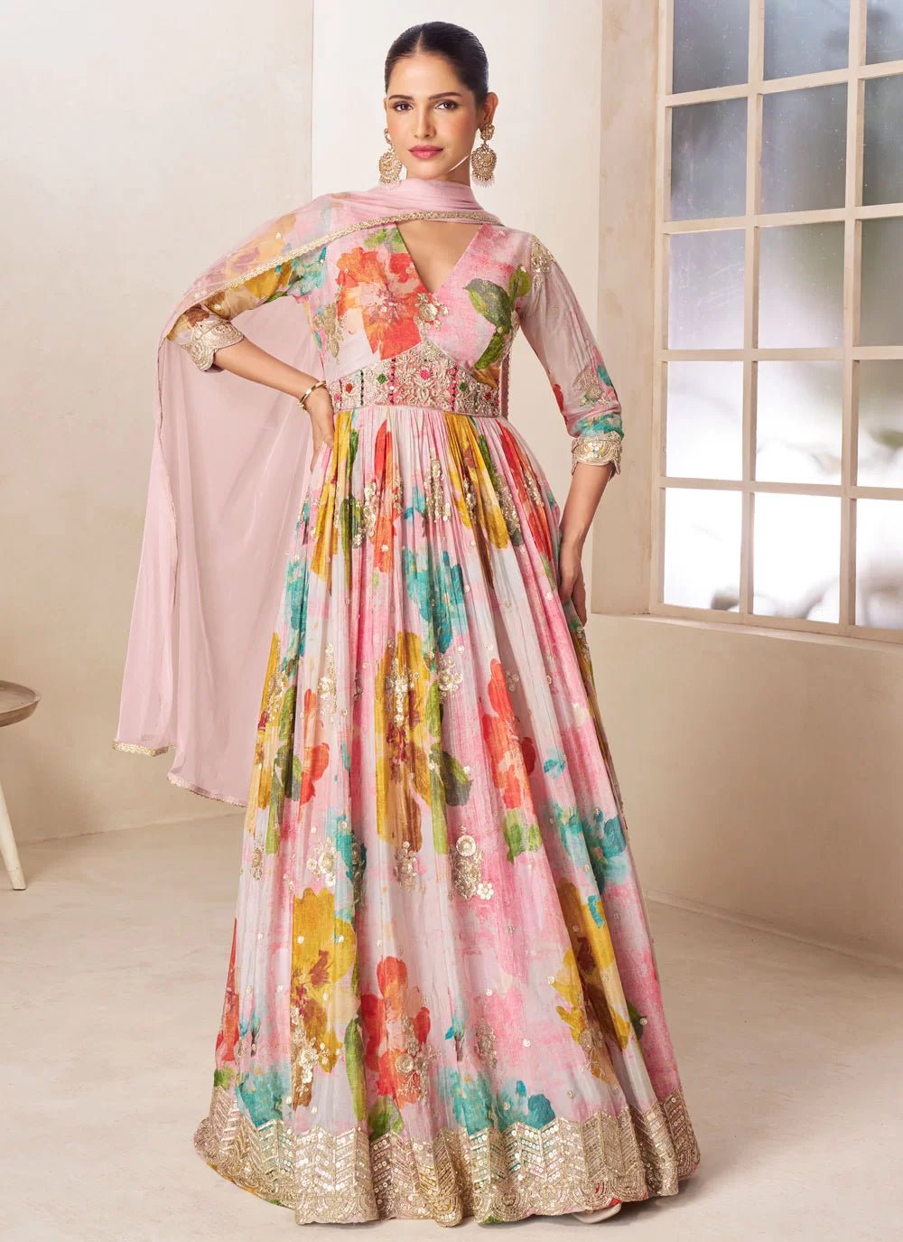Elegant Floral Pink MC GRGS - Indian Dress House 786