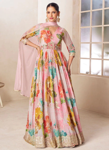 Elegant Floral Pink MC GRGS - Indian Dress House 786