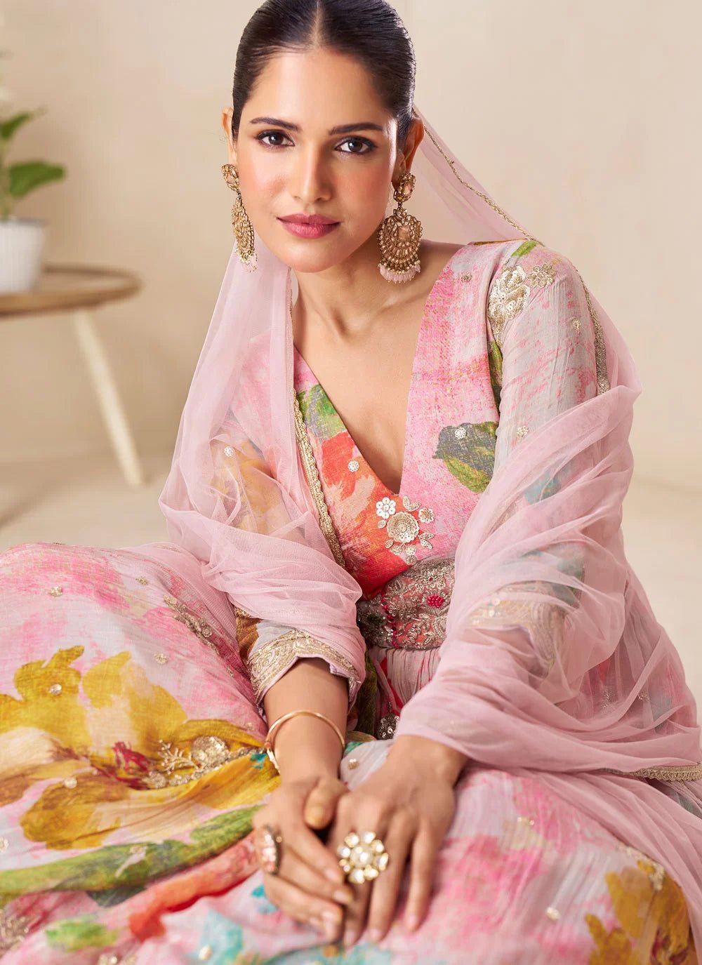 Elegant Floral Pink MC GRGS - Indian Dress House 786