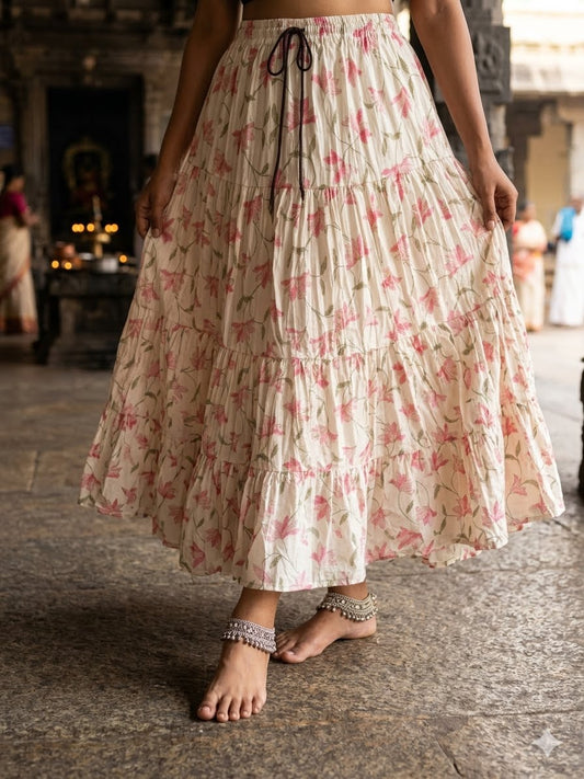 Elegant Floral Pink Skirt - Indian Dress House 786