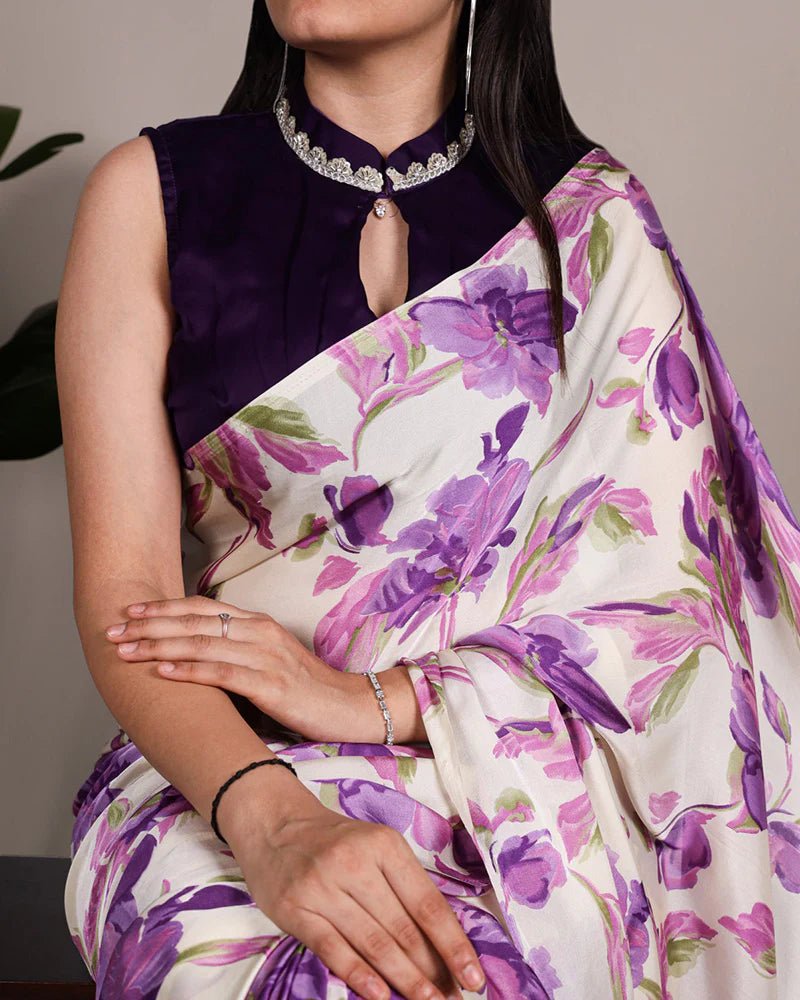 Elegant Floral Purple YNF Saree - Indian Dress House 786