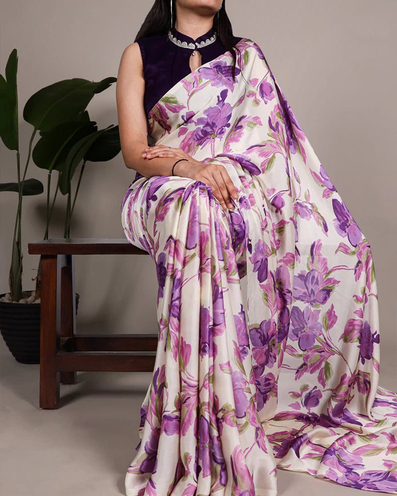 Elegant Floral Purple YNF Saree - Indian Dress House 786