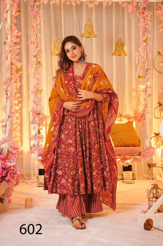 Elegant Floral Red LC 602 FVD - Indian Dress House 786