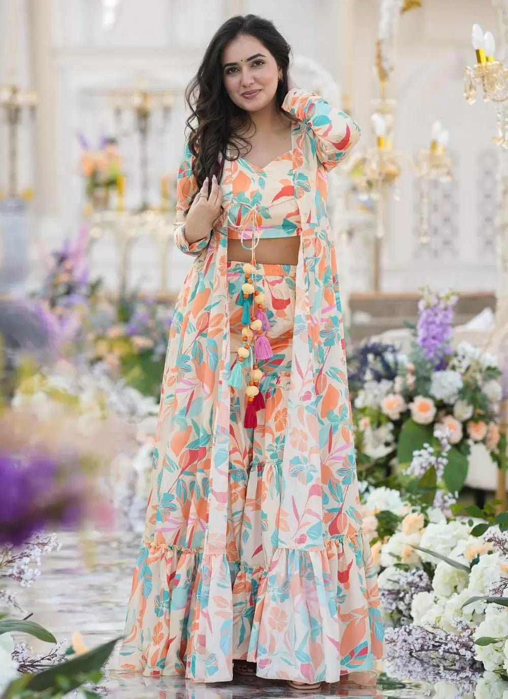 Elegant Floral White LC 104 FVD - Indian Dress House 786