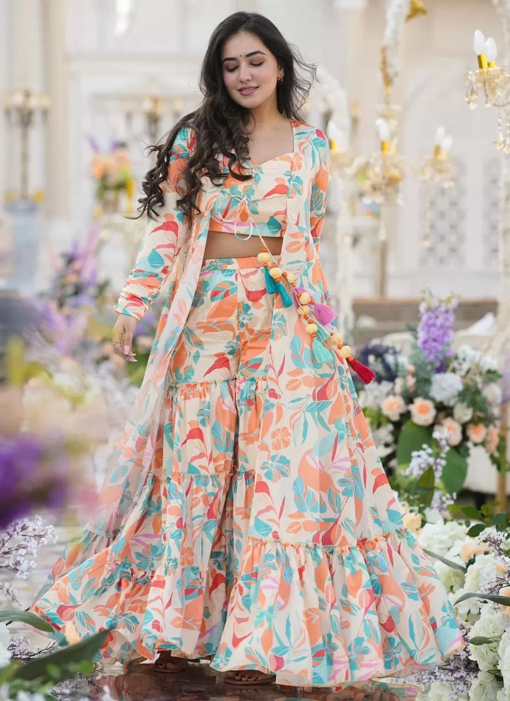 Elegant Floral White LC 104 FVD - Indian Dress House 786