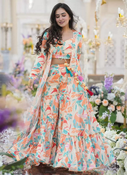 Elegant Floral White LC 104 FVD - Indian Dress House 786
