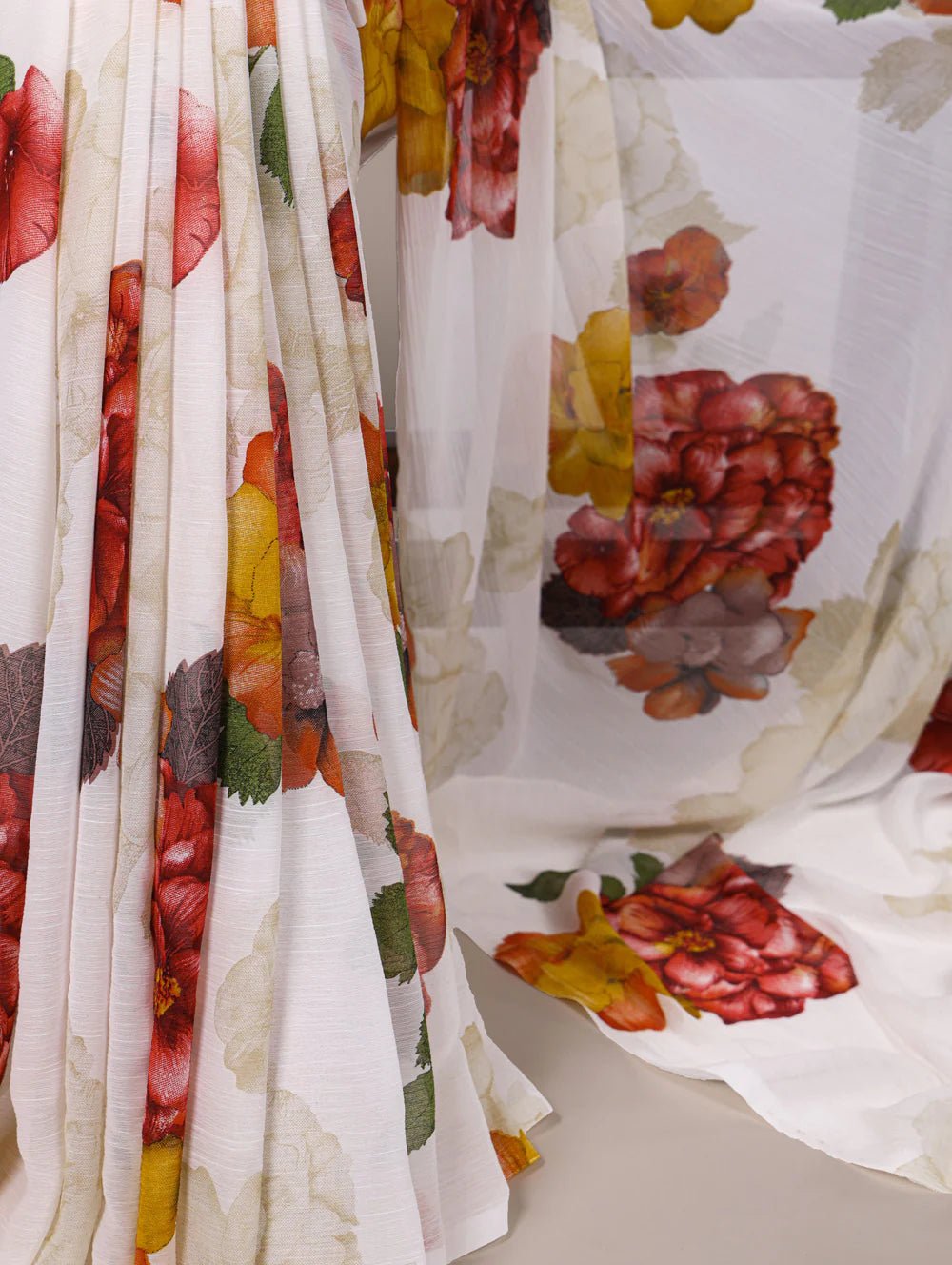 Elegant Floral White YNF Saree - Indian Dress House 786