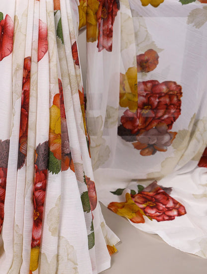 Elegant Floral White YNF Saree - Indian Dress House 786