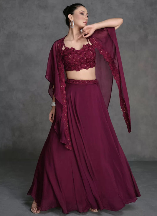 Elegant Floral Wine SYJU - Indian Dress House 786