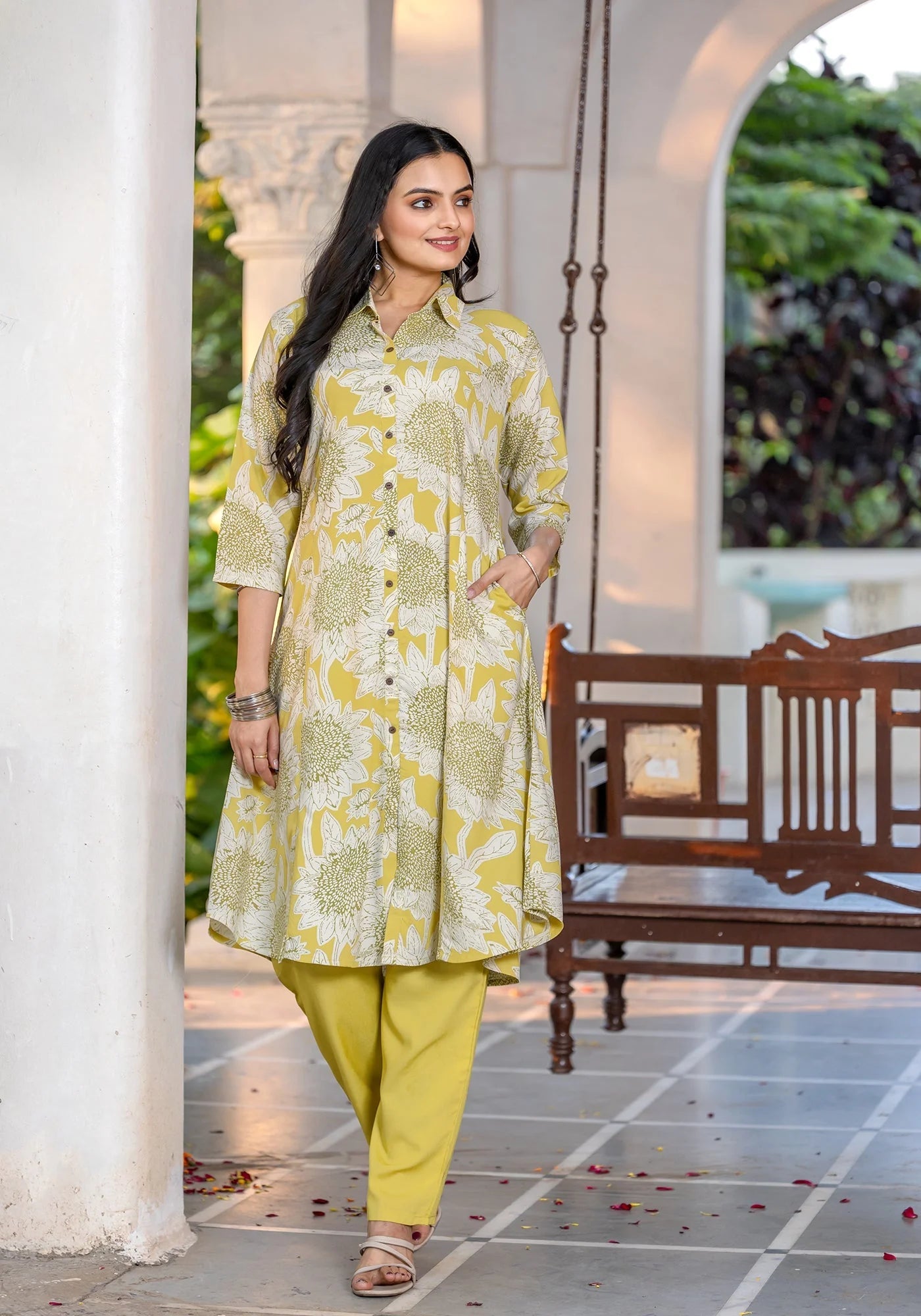 Elegant Floral Yellow ZAL 1007 FVD - Indian Dress House 786