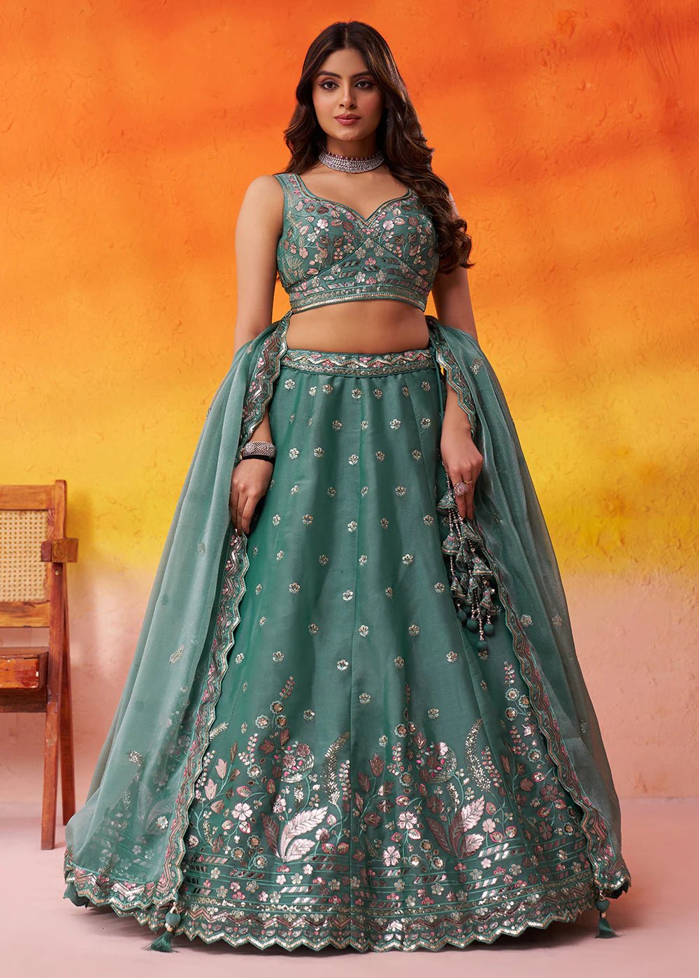 Elegant Green Floral ACLS - Indian Dress House 786