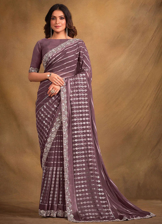 Elegant Mauve Striped MM 43608 SAREE - Indian Dress House 786