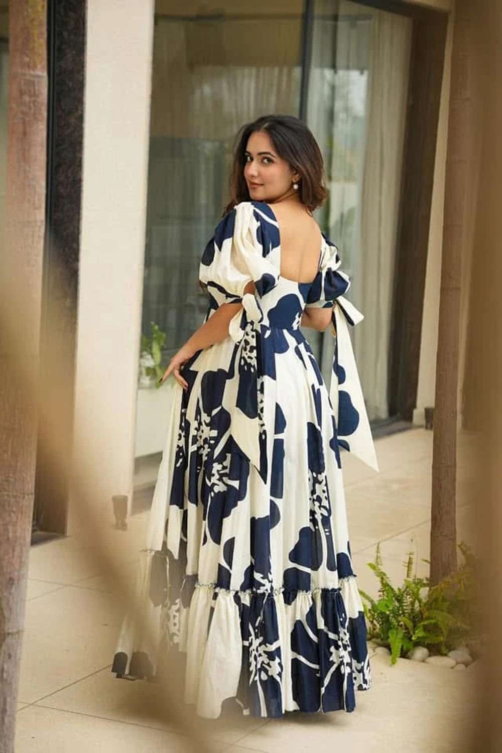 Elegant Navy Blue & White Digital Printed DV 801 FVD - Indian Dress House 786