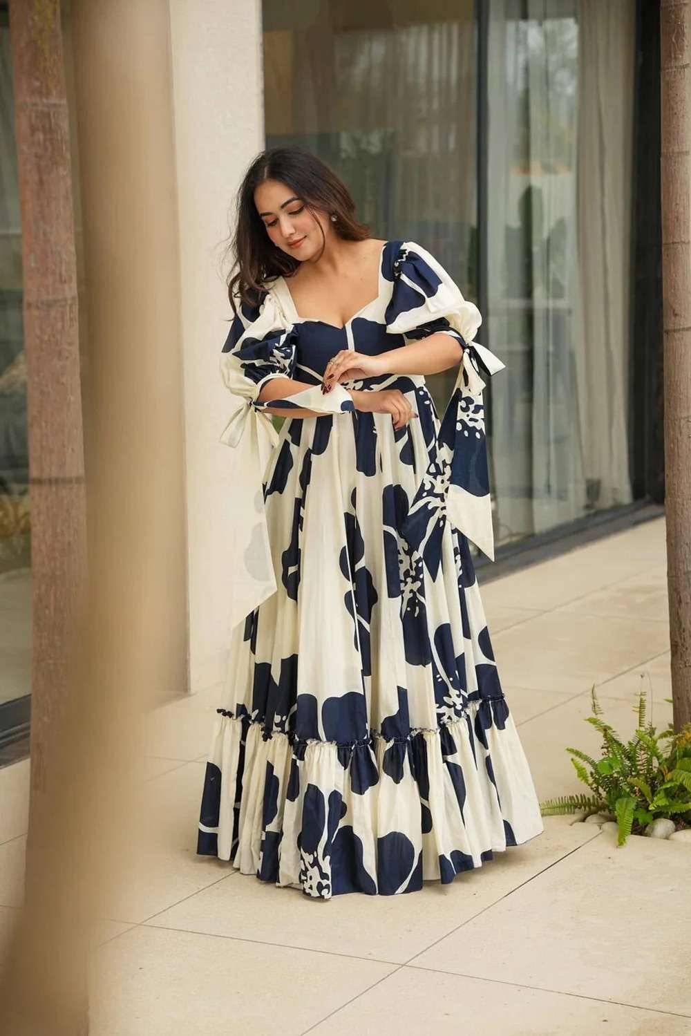 Elegant Navy Blue & White Digital Printed DV 801 FVD - Indian Dress House 786