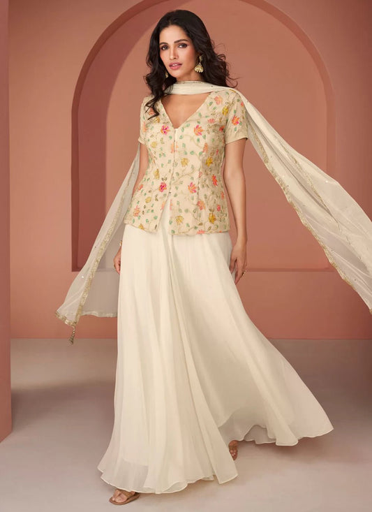Elegant Off White Floral SYJP - Indian Dress House 786