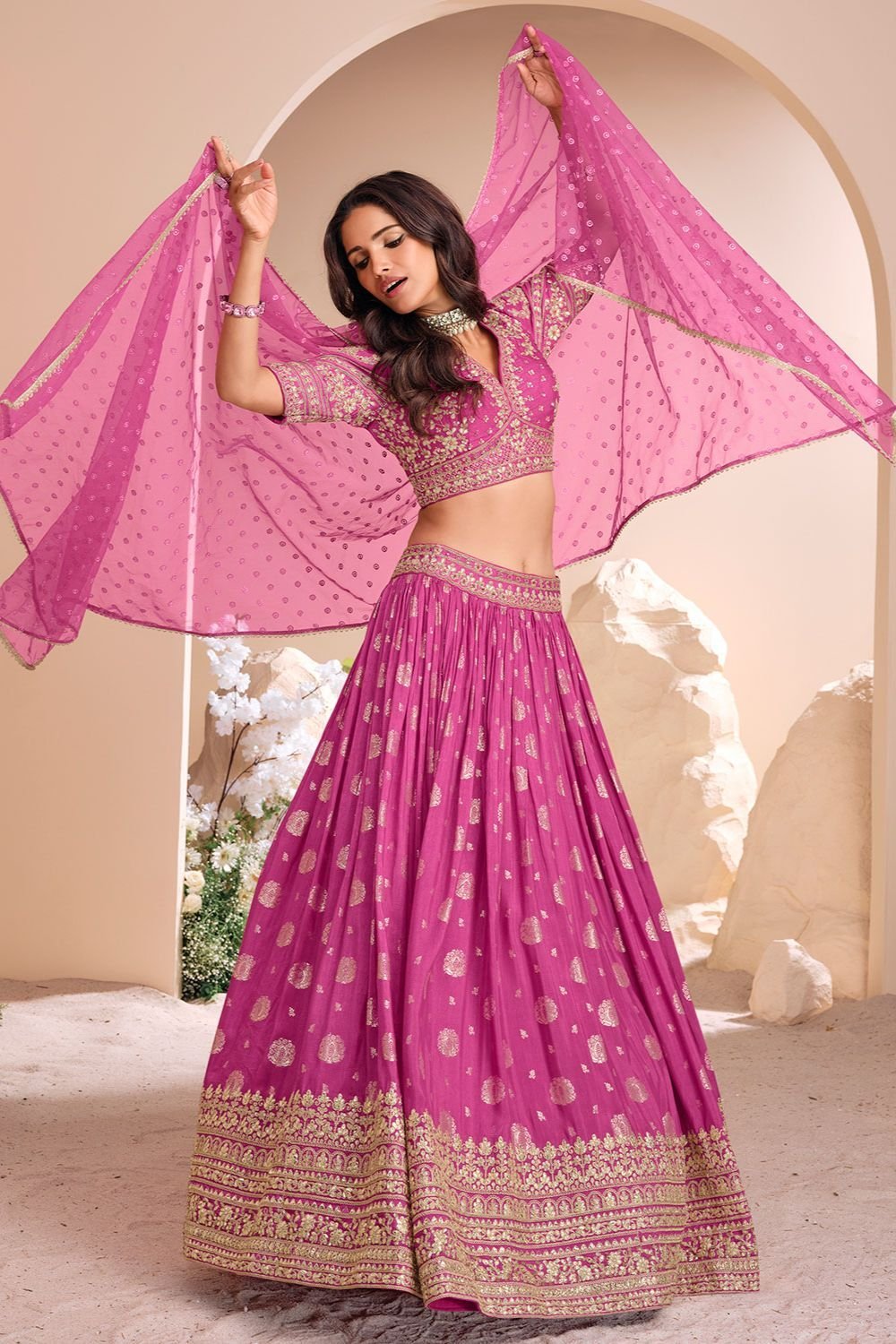 Elegant Onlion Pink Floral SSWL - Indian Dress House 786