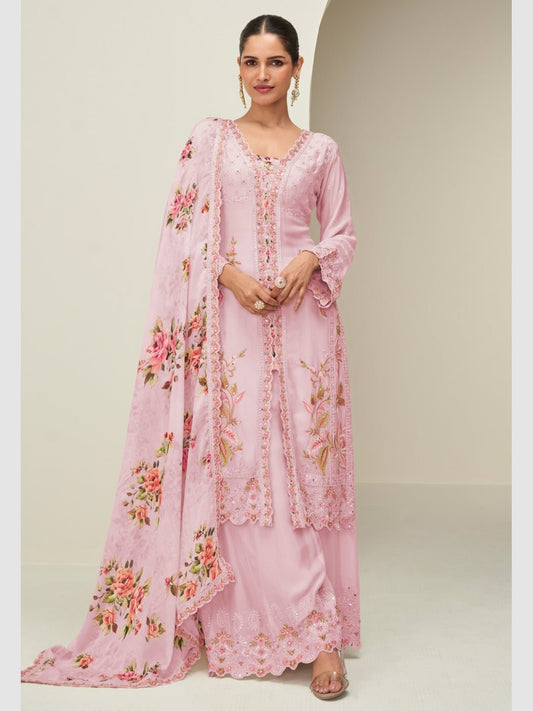 Elegant Pastel Pink Floral AHP - Indian Dress House 786