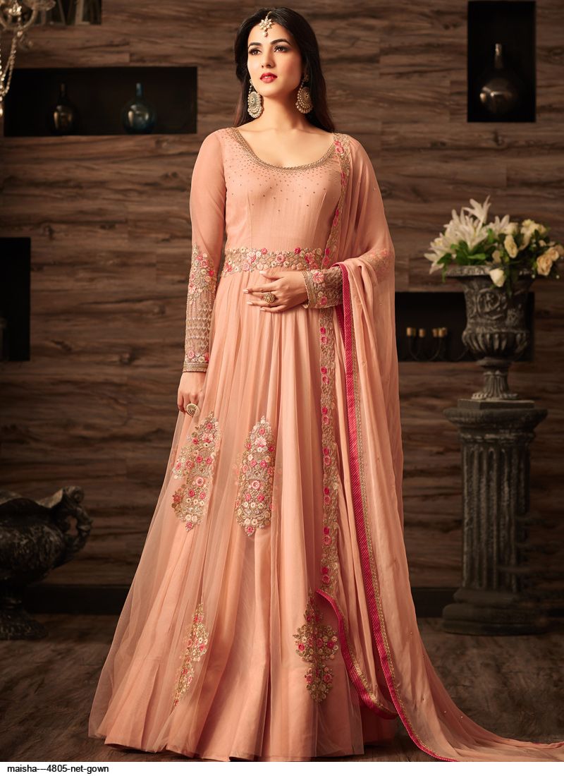 Elegant Peach Floral MK - Indian Dress House 786