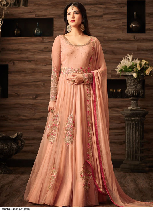 Elegant Peach Floral MK - Indian Dress House 786