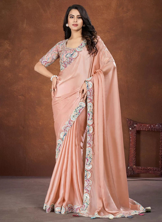 Elegant Peach Floral MMS 24005 SAREE - Indian Dress House 786