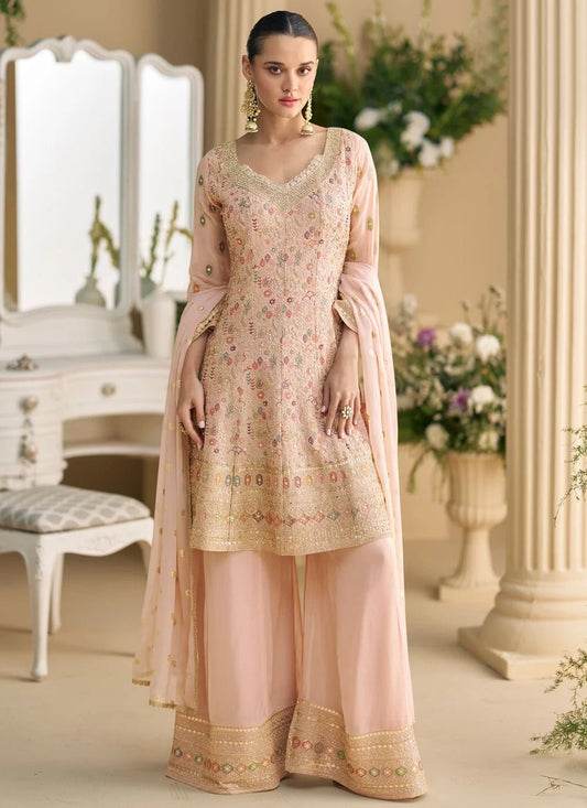 Elegant Peach Floral SMSH - Indian Dress House 786