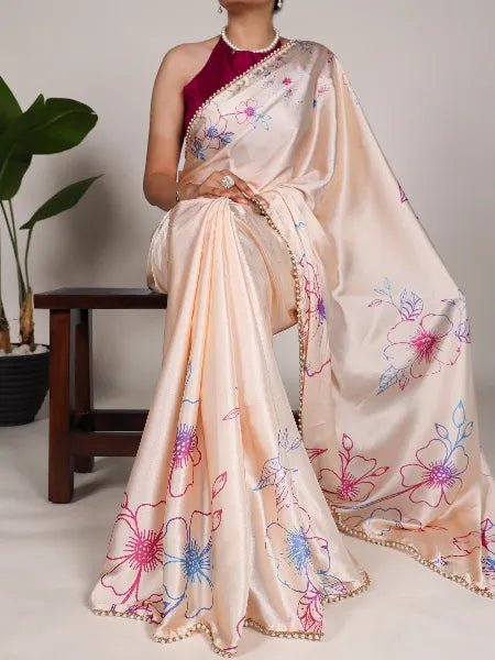 Elegant Peach MC BTS Saree - Indian Dress House 786