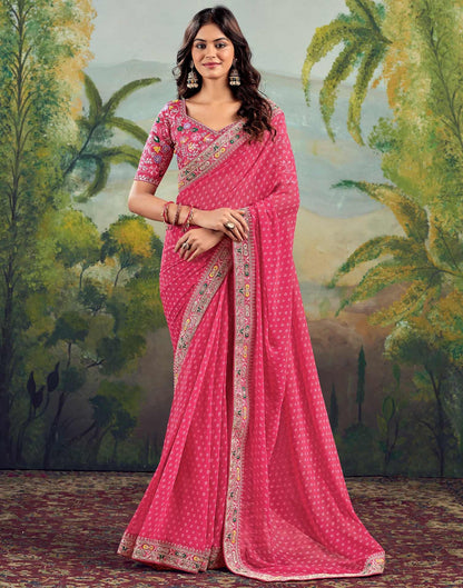 Elegant Pink Bhandani STR Saree - Indian Dress House 786