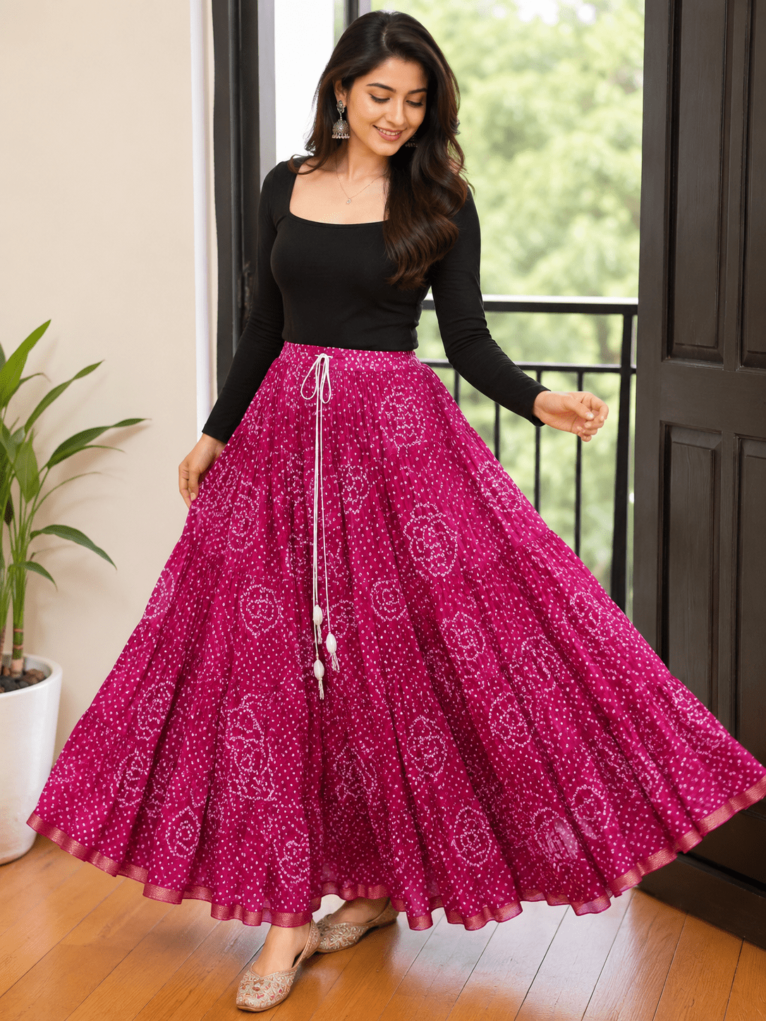 Elegant Pink Bhndani Print Skirts - Indian Dress House 786