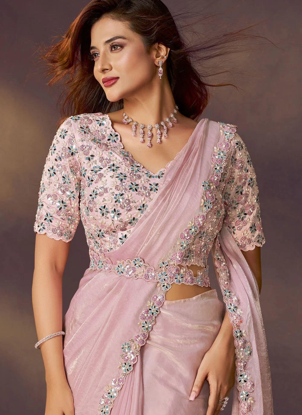 Elegant Pink & Silver MHC SAREE - Indian Dress House 786