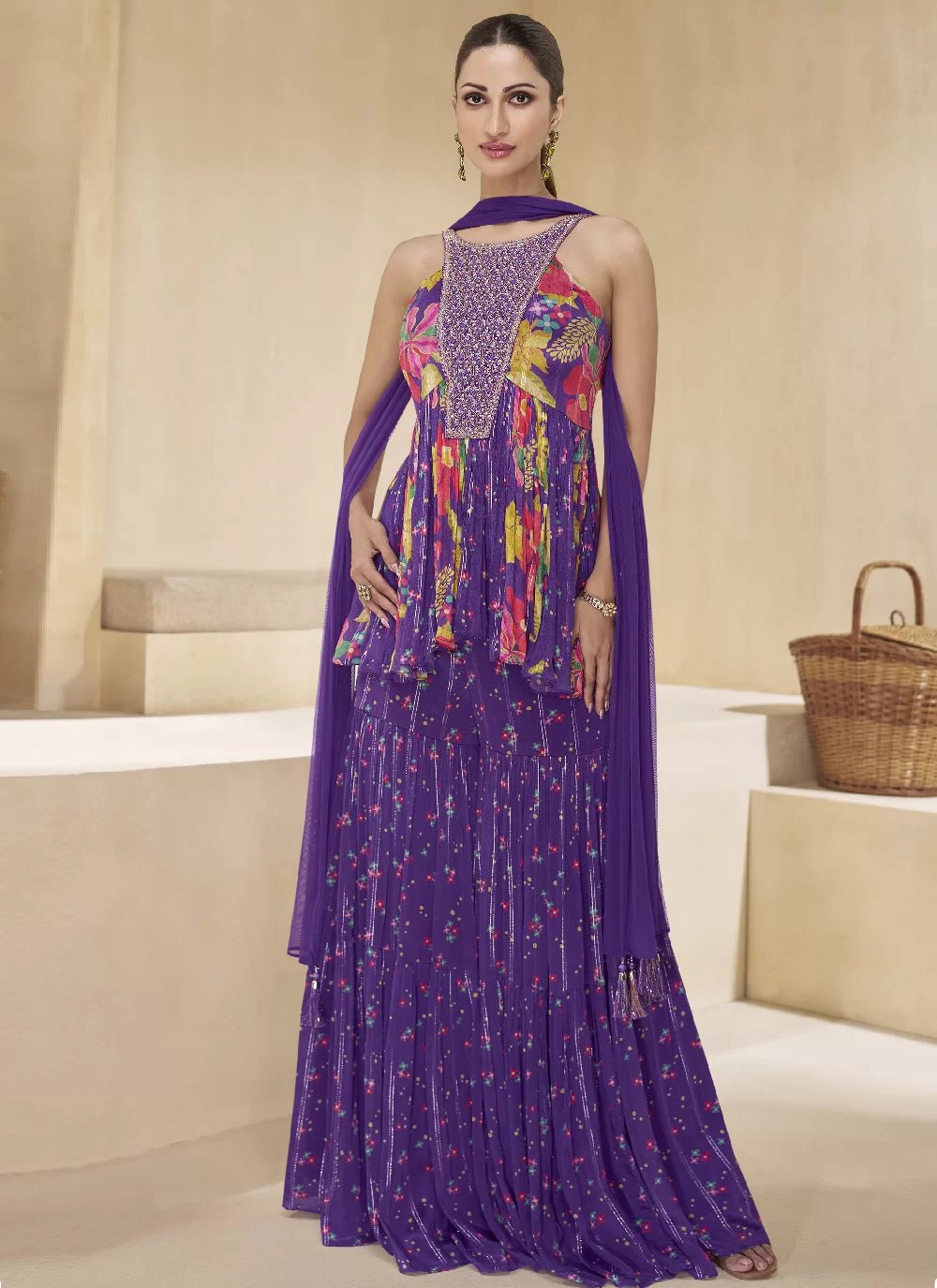 Elegant Purple Floral Sharara SYC - Indian Dress House 786