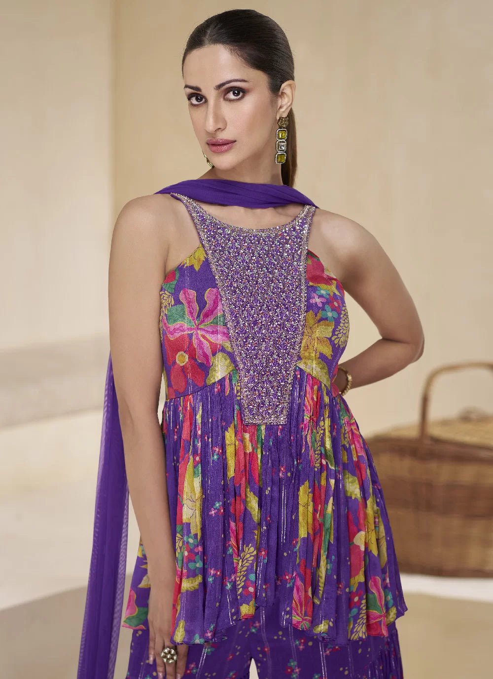 Elegant Purple Floral Sharara SYC - Indian Dress House 786