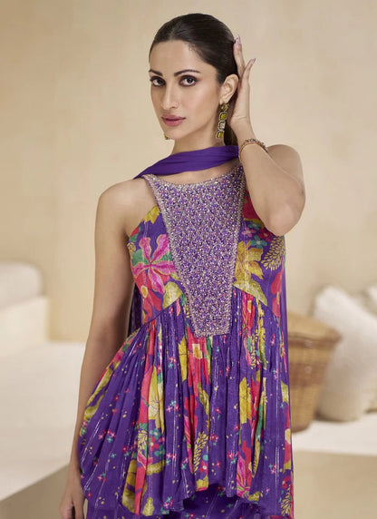 Elegant Purple Floral Sharara SYC - Indian Dress House 786