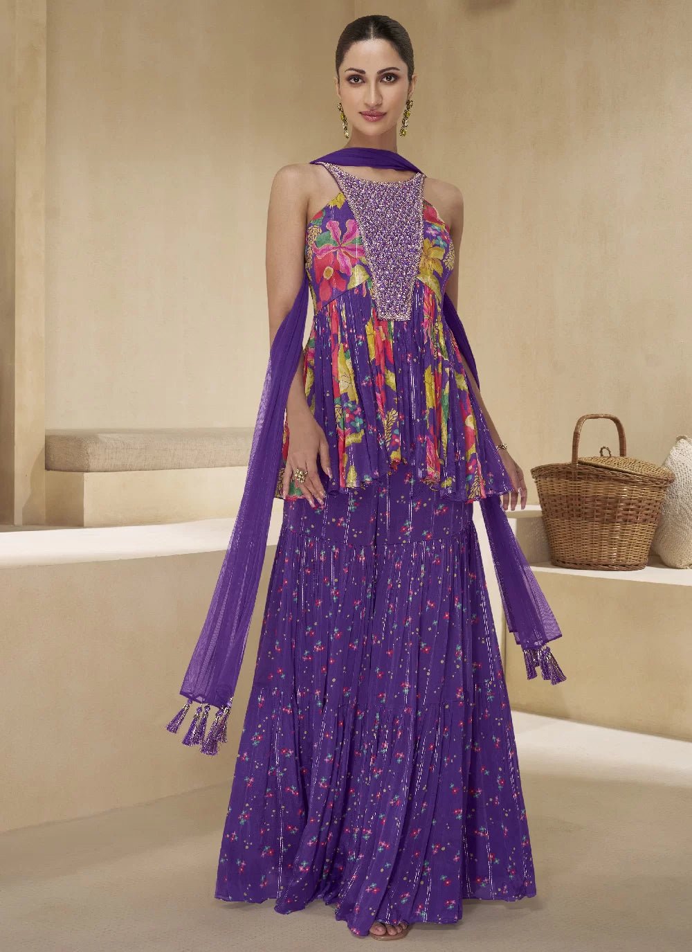 Elegant Purple Floral Sharara SYC - Indian Dress House 786