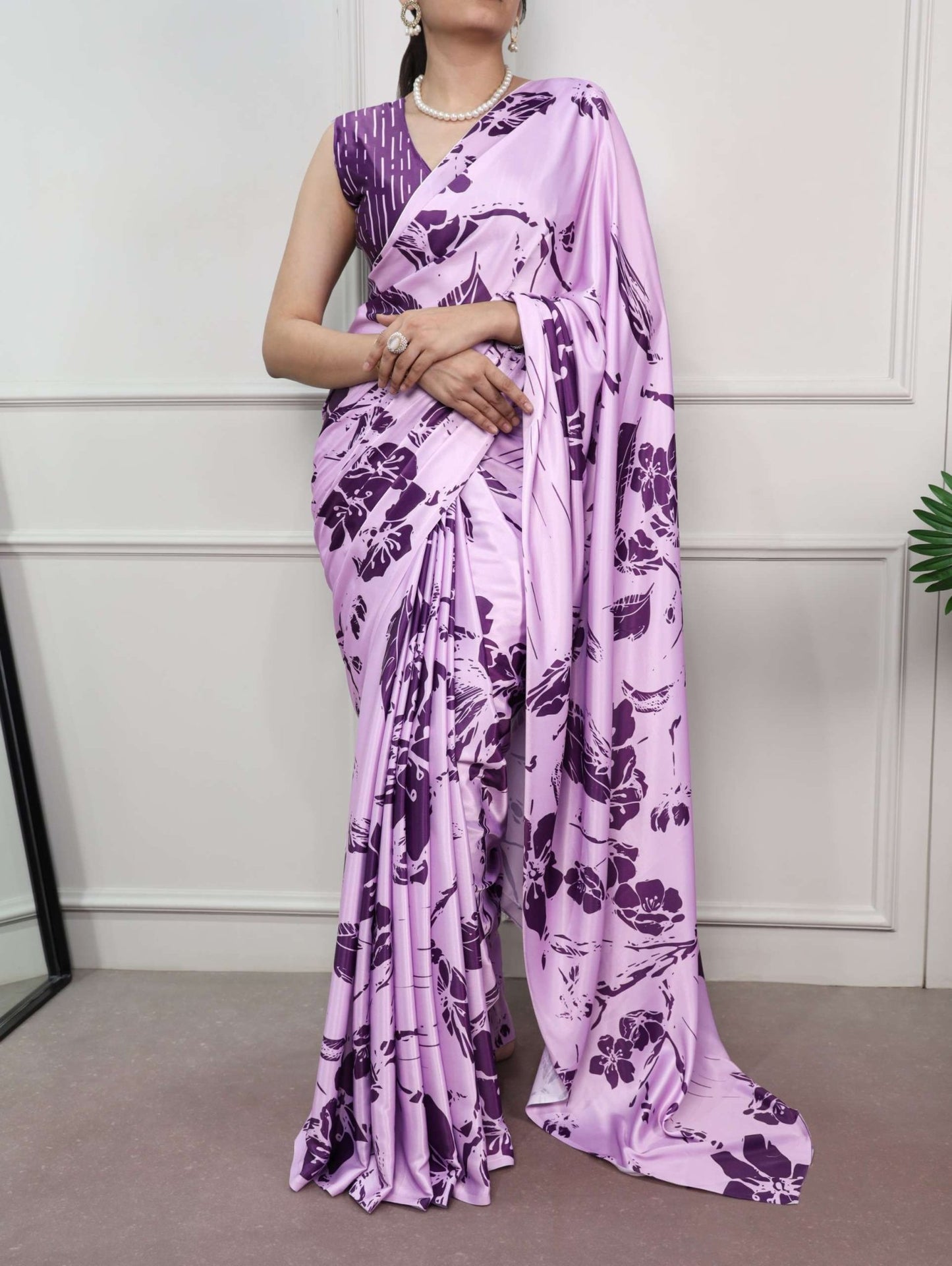 Elegant Purple Floral YNF Saree - Indian Dress House 786