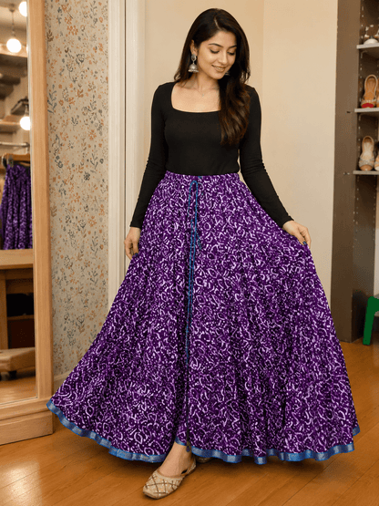 Elegant Purple Print Skirt - Indian Dress House 786