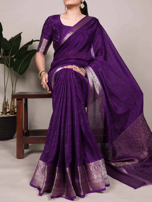 Elegant Purple YF Sraee - Indian Dress House 786
