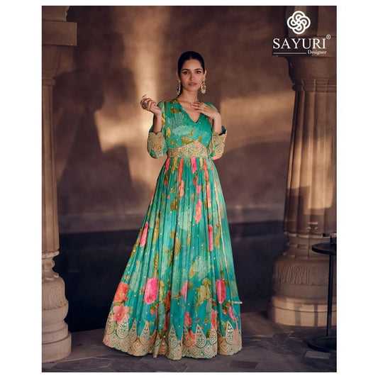 Elegant Sea Green Floral SYKS - Indian Dress House 786