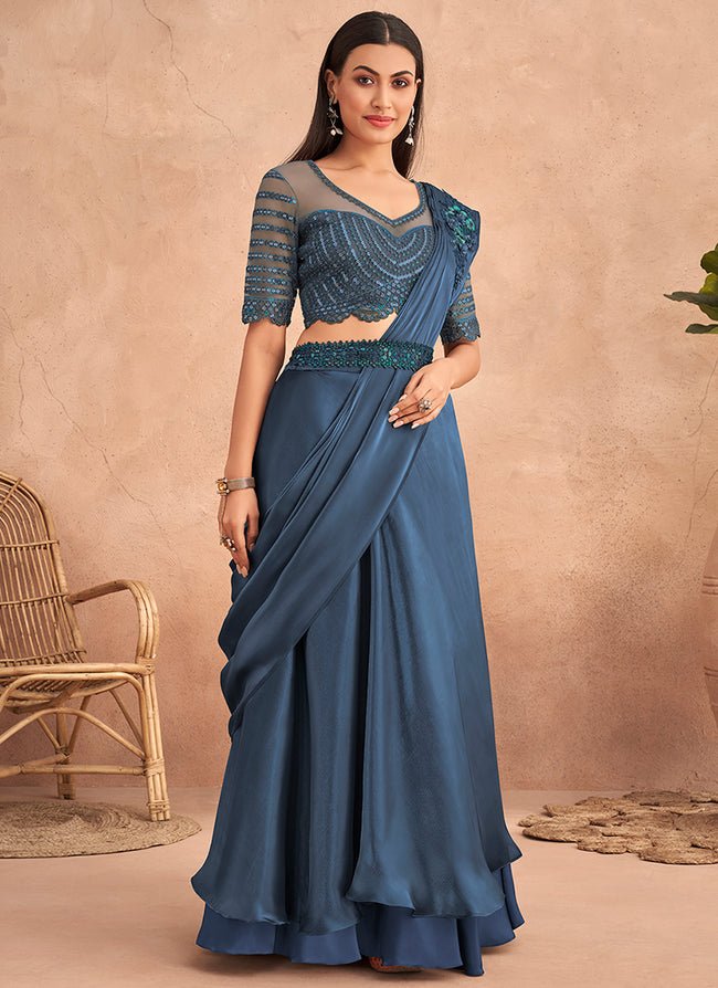 Elegant Simple L/S Saree - Indian Dress House 786