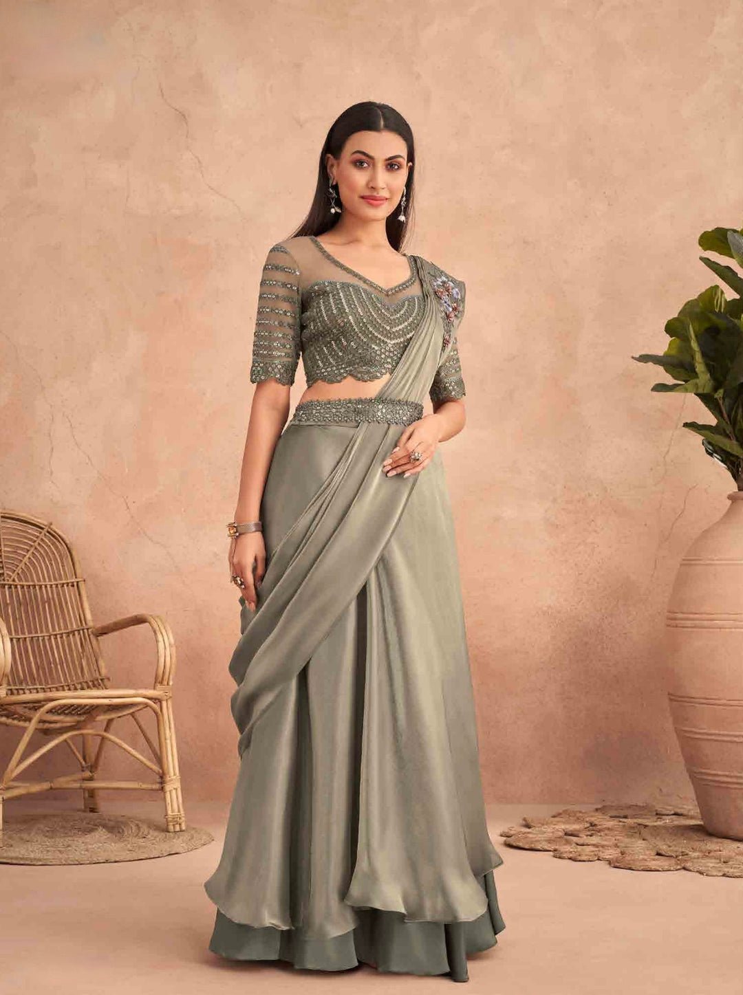 Elegant Simple L/S Saree - Indian Dress House 786