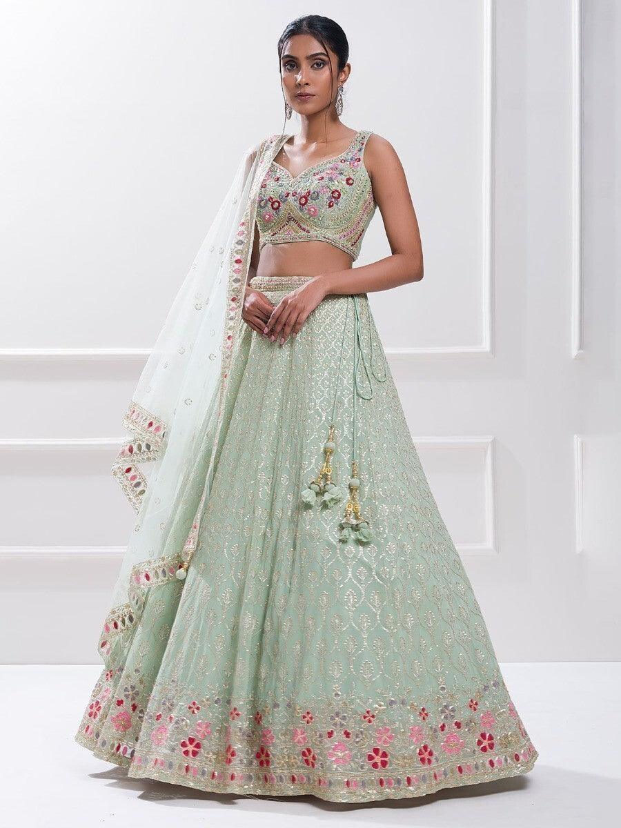 Elegant Sky Blue Floral ZLC - Indian Dress House 786