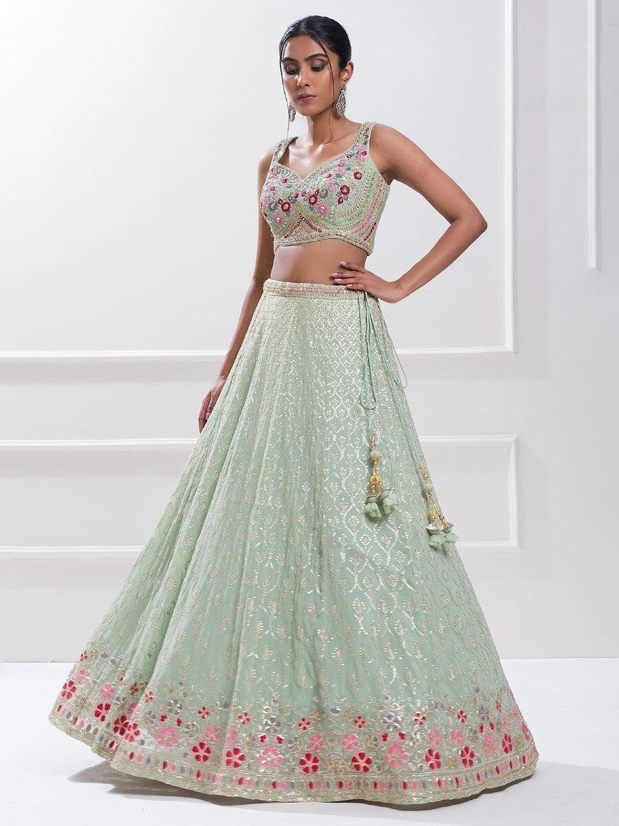 Elegant Sky Blue Floral ZLC - Indian Dress House 786