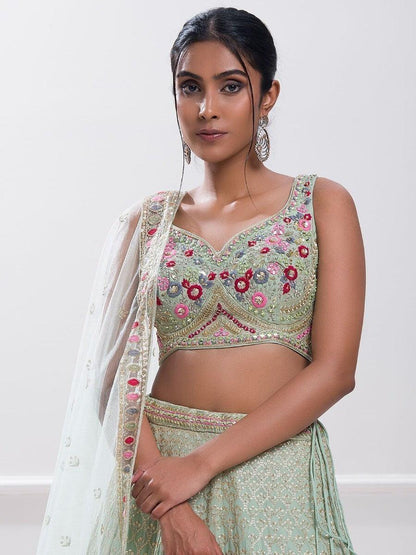 Elegant Sky Blue Floral ZLC - Indian Dress House 786