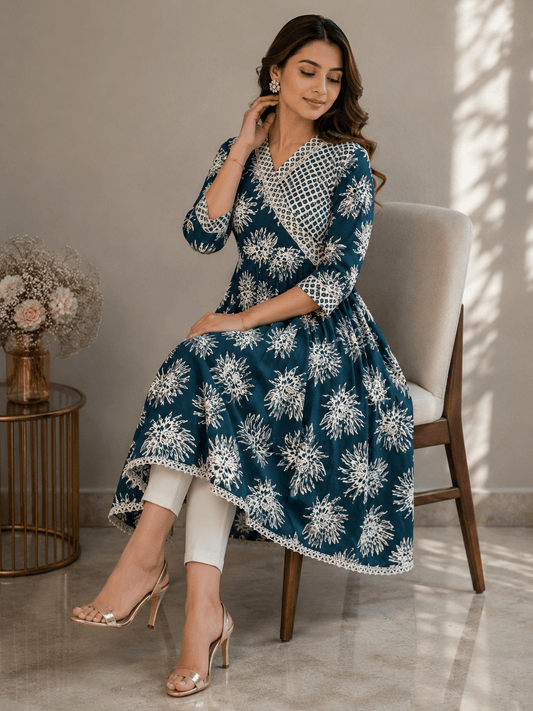 Elegant Teal Floral NK FVD - Indian Dress House 786