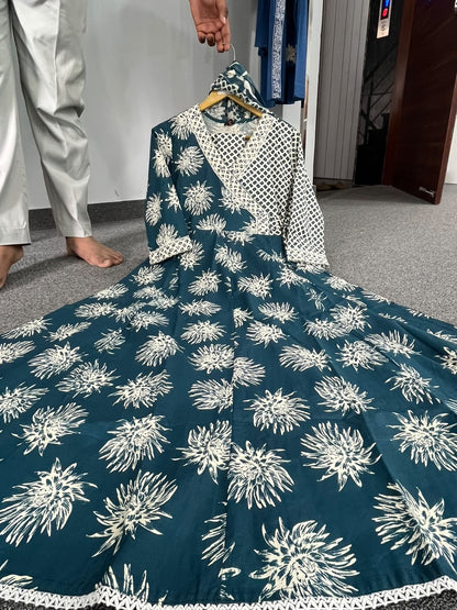 Elegant Teal Floral NK FVD - Indian Dress House 786